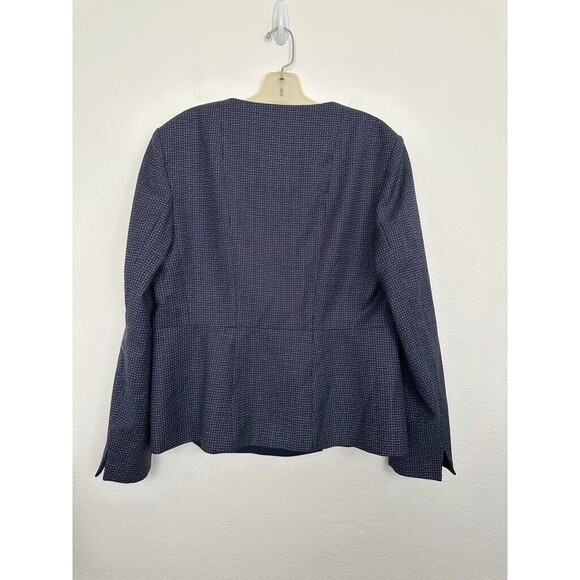 Boss Hugo Boss Women's Jutall Wool Jacket Snap Button Navy Blue Grid Size 14 - Picture 9 of 11